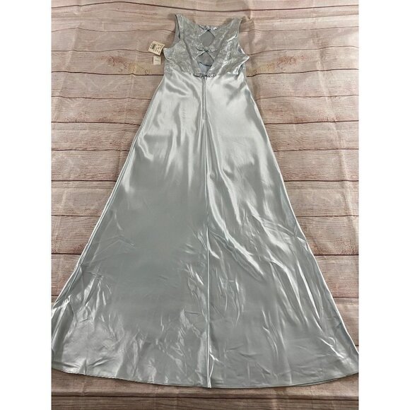 NWT Michaelangelo David's Bridal Ice Blue Satin Sleeveless Dress - 12 - Picture 11 of 14